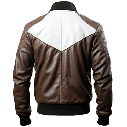 White and Brown Home Run Hero Bomber Jacket