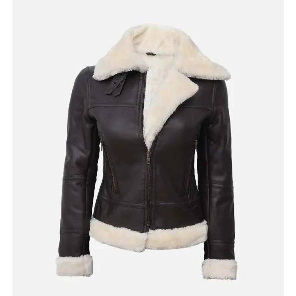 Women's Dark Brown Aviator Bomber Jacket