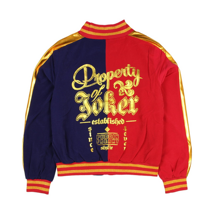 Women's Red & Blue Satin Bomber Jacket