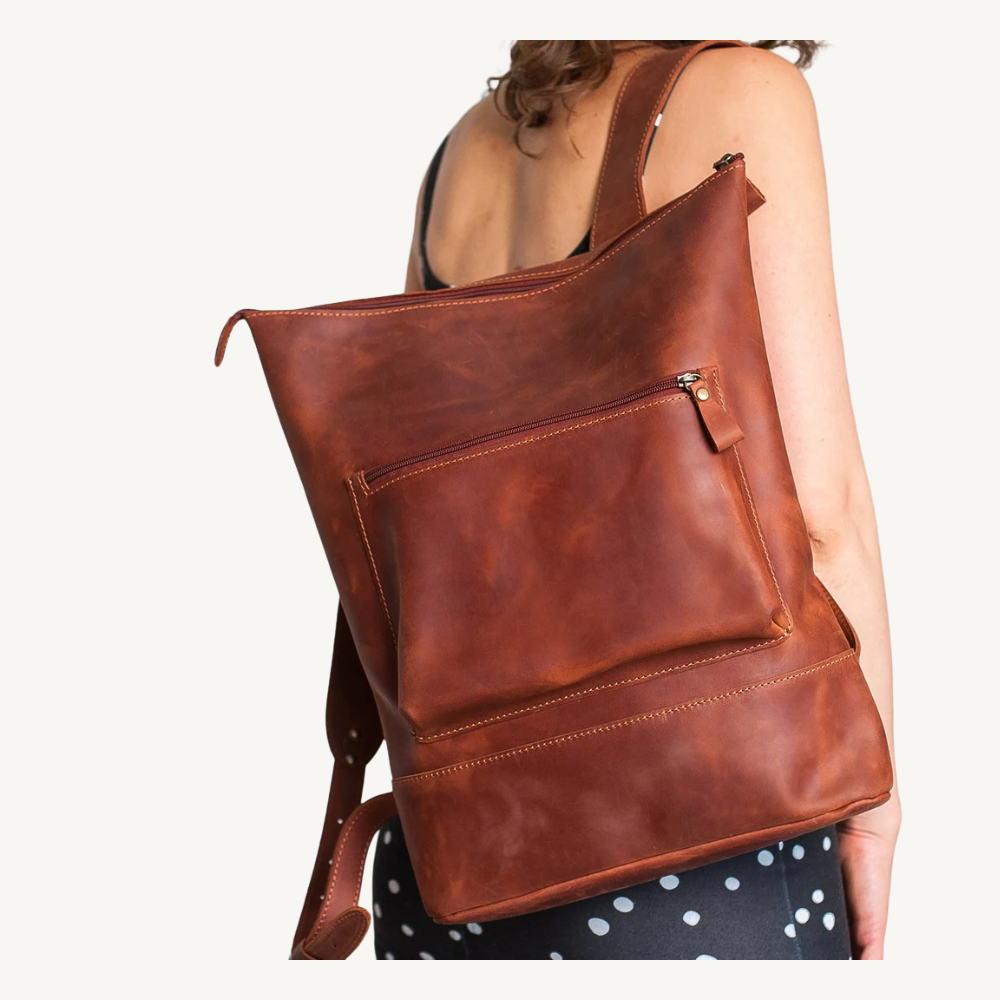 Women's Vintage Full-Grain Leather Daypack Rucksack