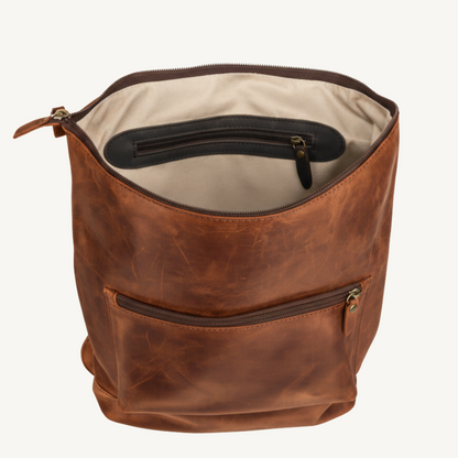 Women's Vintage Full-Grain Leather Daypack Rucksack