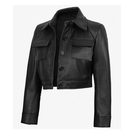 women`s black leather jacket